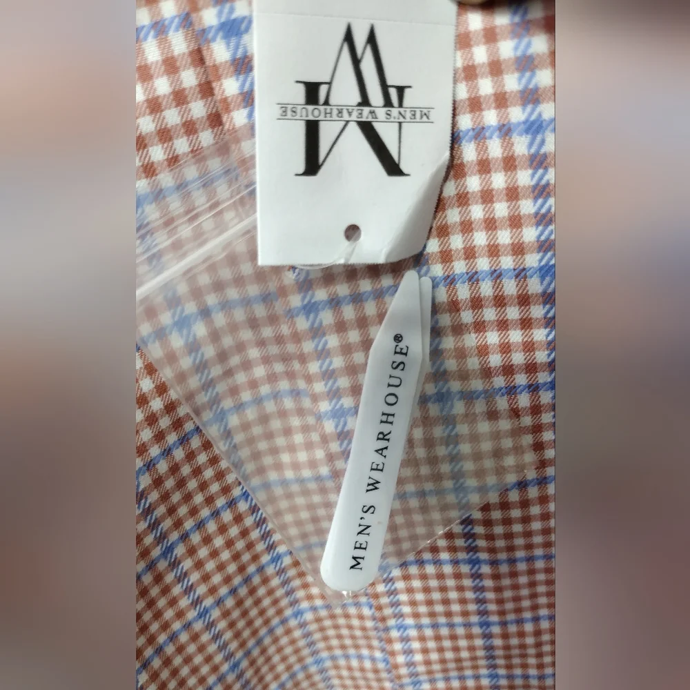 NWT Pronto Uomo Plaid Slim Fit Button Shirt Men's 15 Red Blue Office Career